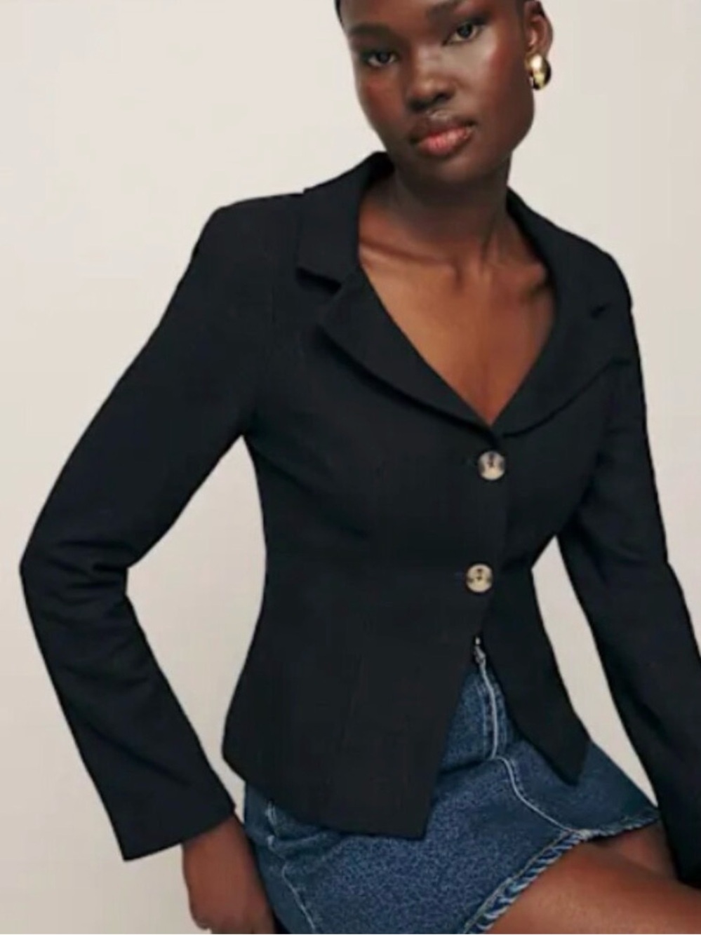NWT Reformation Olivia Black Linen Blend Blazer ✨ Size 8